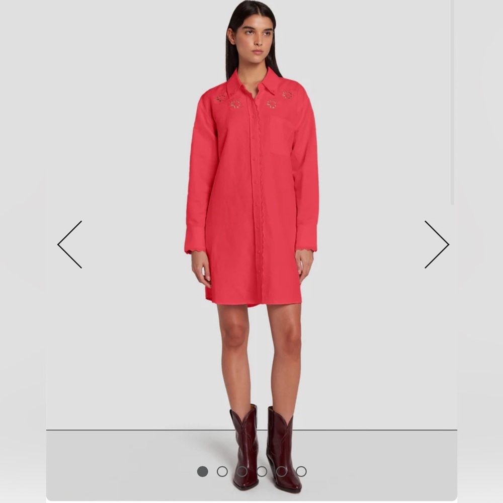 Scalloped Shirt Dress In Geranium Size XS B1 - Picture 2 of 12